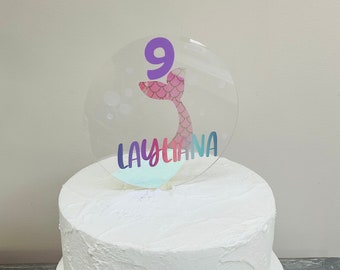 Adorno para tarta de sirena encantador / Celebración submarina / Decoración de cumpleaños con temática de burbujas / Adorno acrílico personalizado