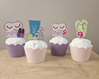 Adornos personalizados para cupcakes de fiesta de spa: Decoración para pasteles de salón