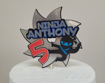 Adorno para tarta de cumpleaños ninja personalizado / Decoración de estrella metálica