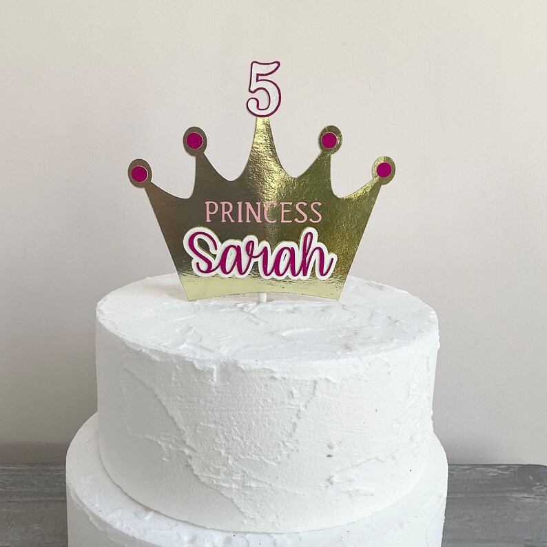 Personalized Princess Crown Cake Topper | Gold Birthday Decor - Etsy