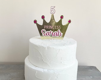 Adorno para tarta de princesa personalizado/Decoración de cumpleaños dorada