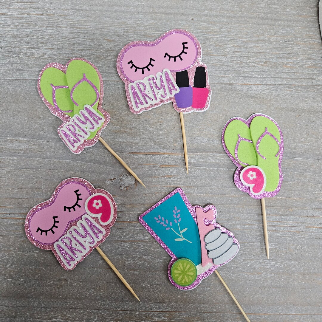 Personalized Spa Theme Cupcake Toppers, Salon Party Cake Toppers