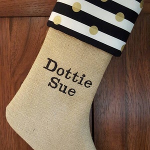 Burlap Black and Gold  Christmas  Stocking, Polka Dots Glitter stockings personalized, Pets dog and cat bone fish stockings