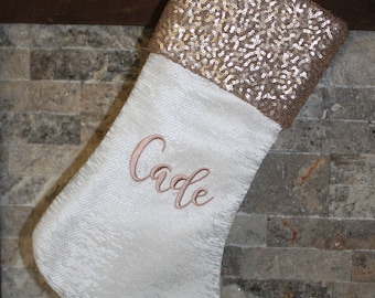 Rose Gold White Christmas Stocking