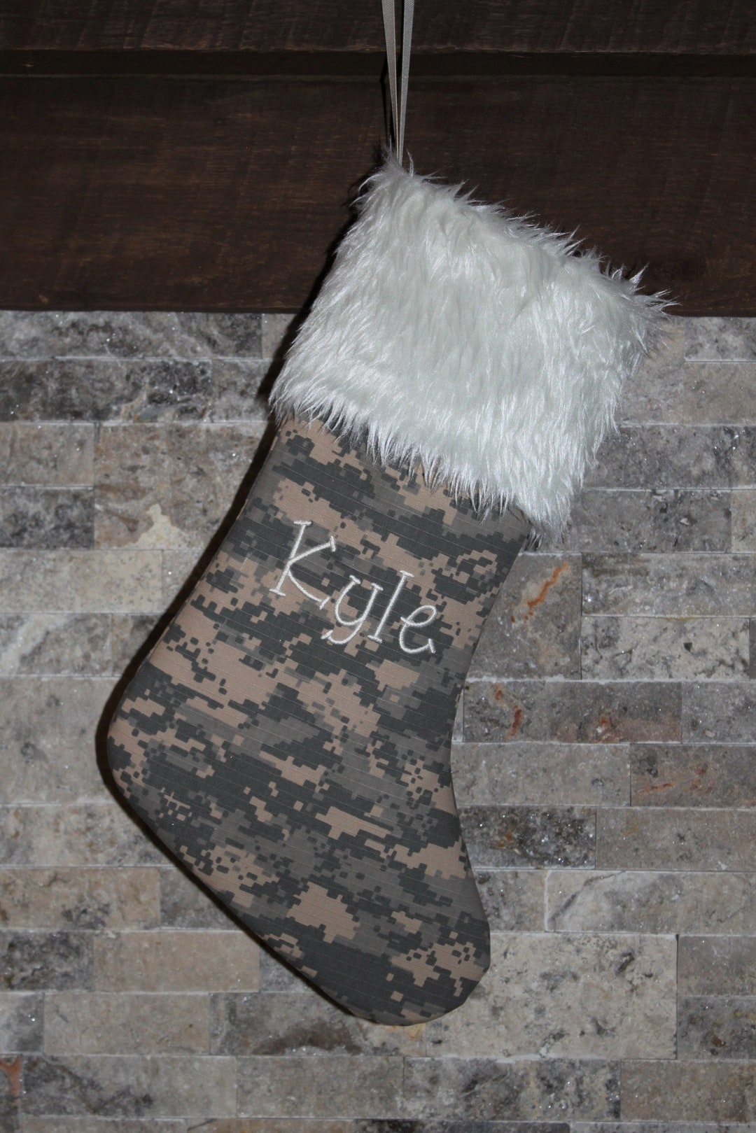 Army Military Camouflage Christmas Stocking, Personalized Custom Green