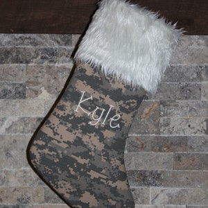 Army Military Camouflage Christmas Stocking, Personalized Custom Green Tan ACU Christmas Stockings, Names Monogram