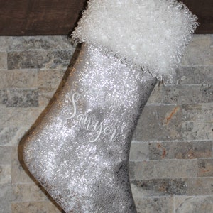 Gray Brown Silver White Fur Christmas Stocking, Personalized Custom Name Monogram Christmas Stockings