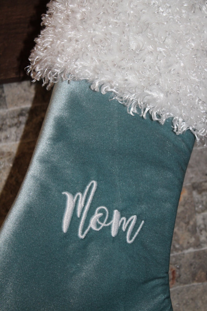 Personalized Custom Names Monogram Christmas Stockings Teal Turquoise Sea Foam Green Velvet Velour White Fur Cuff Christmas Stocking Home Decor Ornaments Accents Delage Com Br