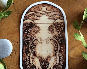 Loch Ness Love - STICKERS - Loch Ness Monster Nessie - vinyl 2.5 x 4 inch stickers printed from original pyrography woodburned art