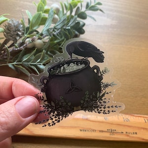 The Witch’s Kitchen - STICKERS -  crow and cauldron clear backed vinyl stickers