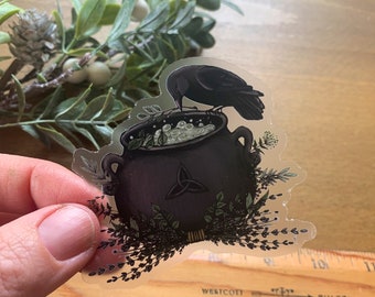 The Witch’s Kitchen - STICKERS -  crow and cauldron clear backed vinyl stickers