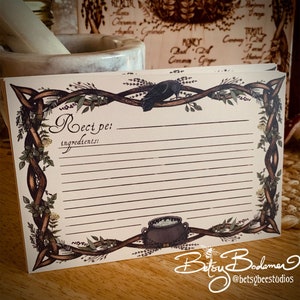 La Cocina de la Bruja - Tarjetas de Recetas de la Bruja de Cocina con diseño de Cuervo y Caldero - 4x6