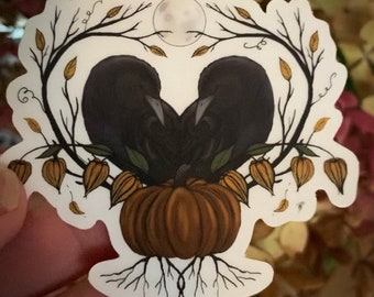 Raven Heart - fall autumn Raven couple - clear background vinyl sticker