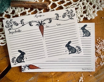 The Carrot Patch - Cottagecore Rezeptkarten mit Kaninchen- und Karottendesign - 10x15 - 12er Packung