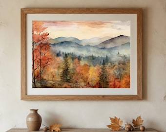 Fall Watercolor Farm Country Landscape