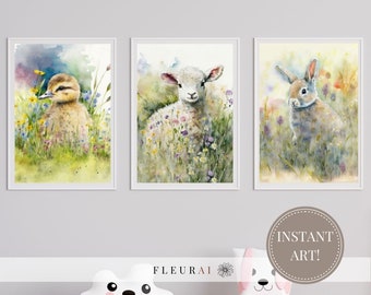 Printable Art - SET OF 3 PRINTS - Spring Nursery Wall Art | Wildflower Nursery Decor, Nursery Gift, Easter Decor for Nursery