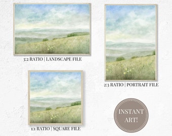Printable Art - Farmhouse Landscape Print 2315D | Farmhouse Decor, Landscape Art, Watercolor Country Landscape, Vintage Artwork