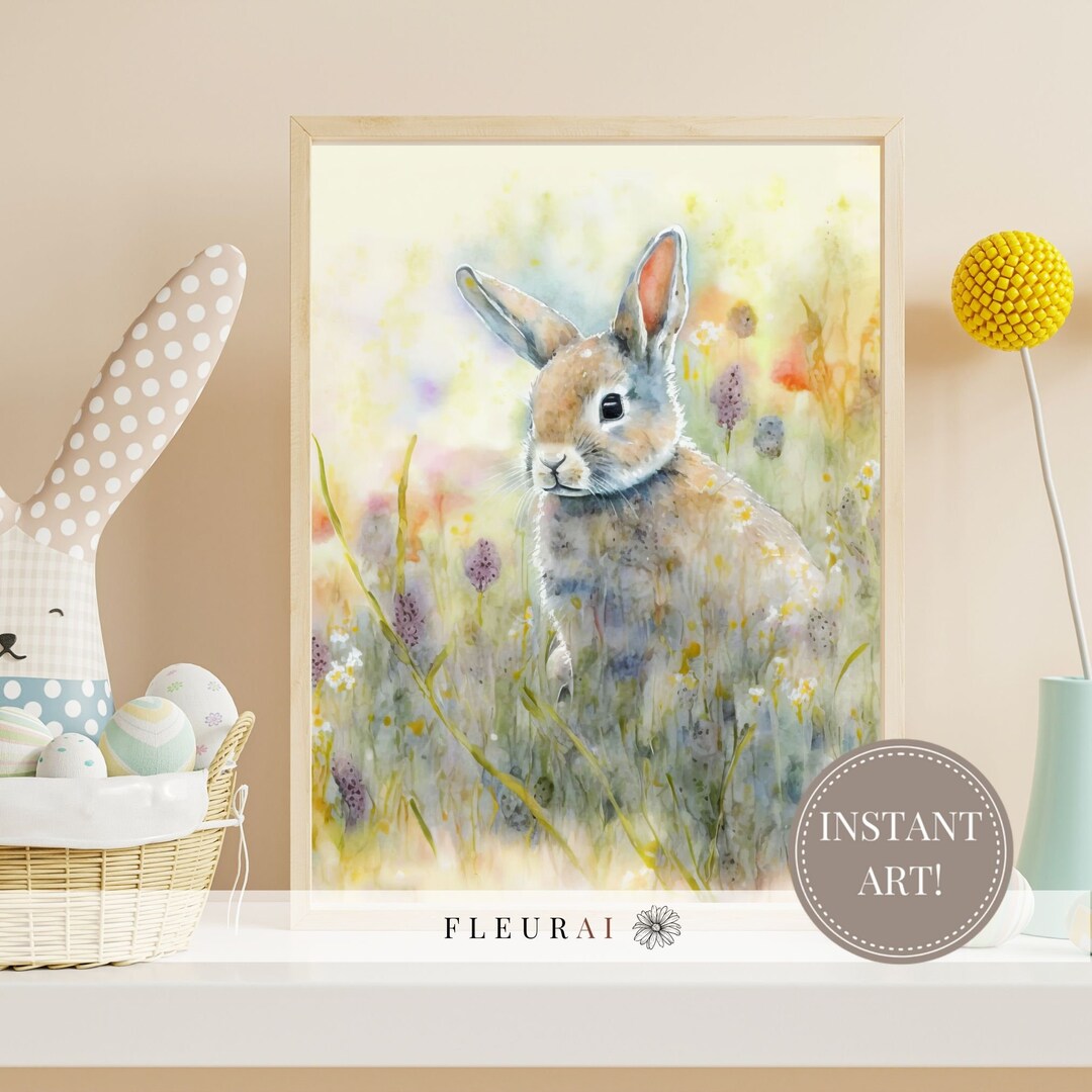 Spring Paintings Rabbit Printable Art Spring Bunny Watercolor Print 231D Spring Wall Art ...