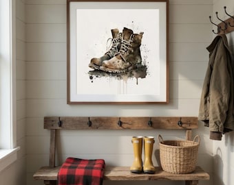 Stampa con stivali infangati / Decorazione murale per ingresso in stile rustico - Senza cornice