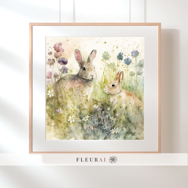 Spring Bunny Watercolor Print 232 | Spring Wall Art, Rabbit Print for Nursery, Easter Decor - Rabbit Watercolor, Easter Wall Print
