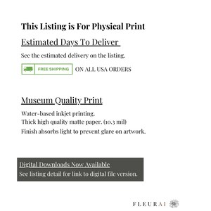 May include: Text on a white background reads "This Listing is For Physical Print" and "Museum Quality Print." The image also states "Digital Downloads Now Available" and "FREE SHIPPING ON ALL USA ORDERS."