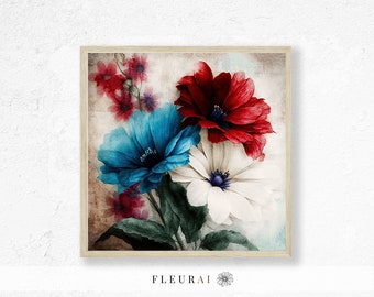 Summer Vintage Flower Print 041023 | Summer Floral Artwork | Country Cottage Art | Vintage Farmhouse Decor | Floral Watercolor