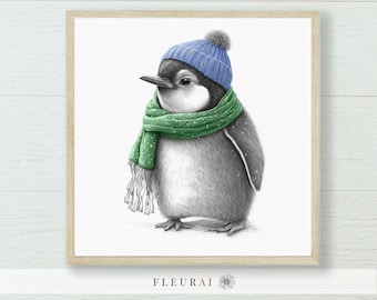 Winter Animal Art Prints - Melvin the Penguin 221 | Penguin Print, Nursery Decor, Nursery Wall Art, Baby Animal Poster