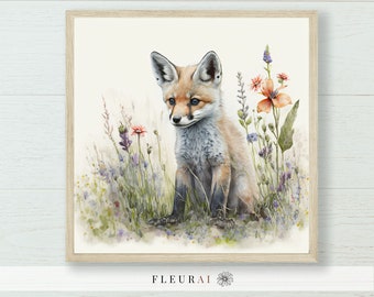 Baby Fox Art Print 231 | Original Animal Watercolor Art Print - Museum Quality Print