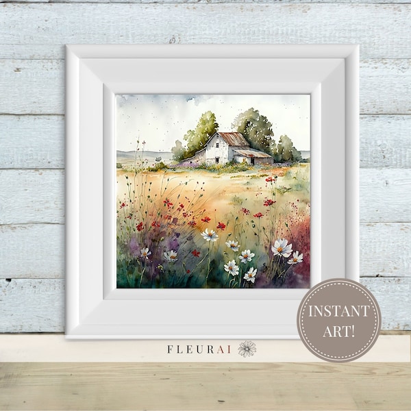 Afdrukbare kunst - schuurprint serie 233D | Originele vintage schuuraquarel, moderne boerderijkunstprints, lentedecor