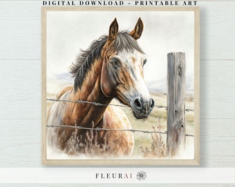 Pferdedruck 231D | Bauernhaus Kunstdruck eines schönen Pferdes - Digital Download Version - Druckbare Kunst