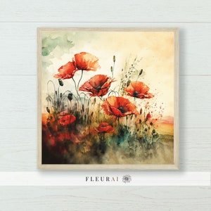 Red Poppy Flower Print 231 | Original Flower Print, Modern Farmhouse Art Prints - Museum Quality Print