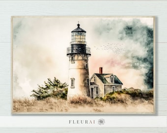 Lighthouse Art Print 231 | Lighthouse Wall Art, Coastal Art Print, Coastal Farmhouse Wall Art - Lighthouse Watercolor