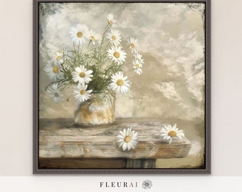 Vintage Daisy Watercolor 240121 | Farmhouse Decor Watercolor Fine Art Print