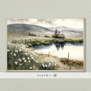 Farm Pond 231 | Muted Watercolor Farm Country Landscape - Museum Quality Print