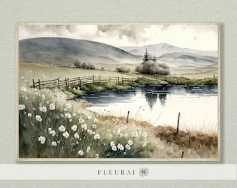 Farm Pond 231 | Muted Watercolor Farm Country Landscape - Museum Quality Print