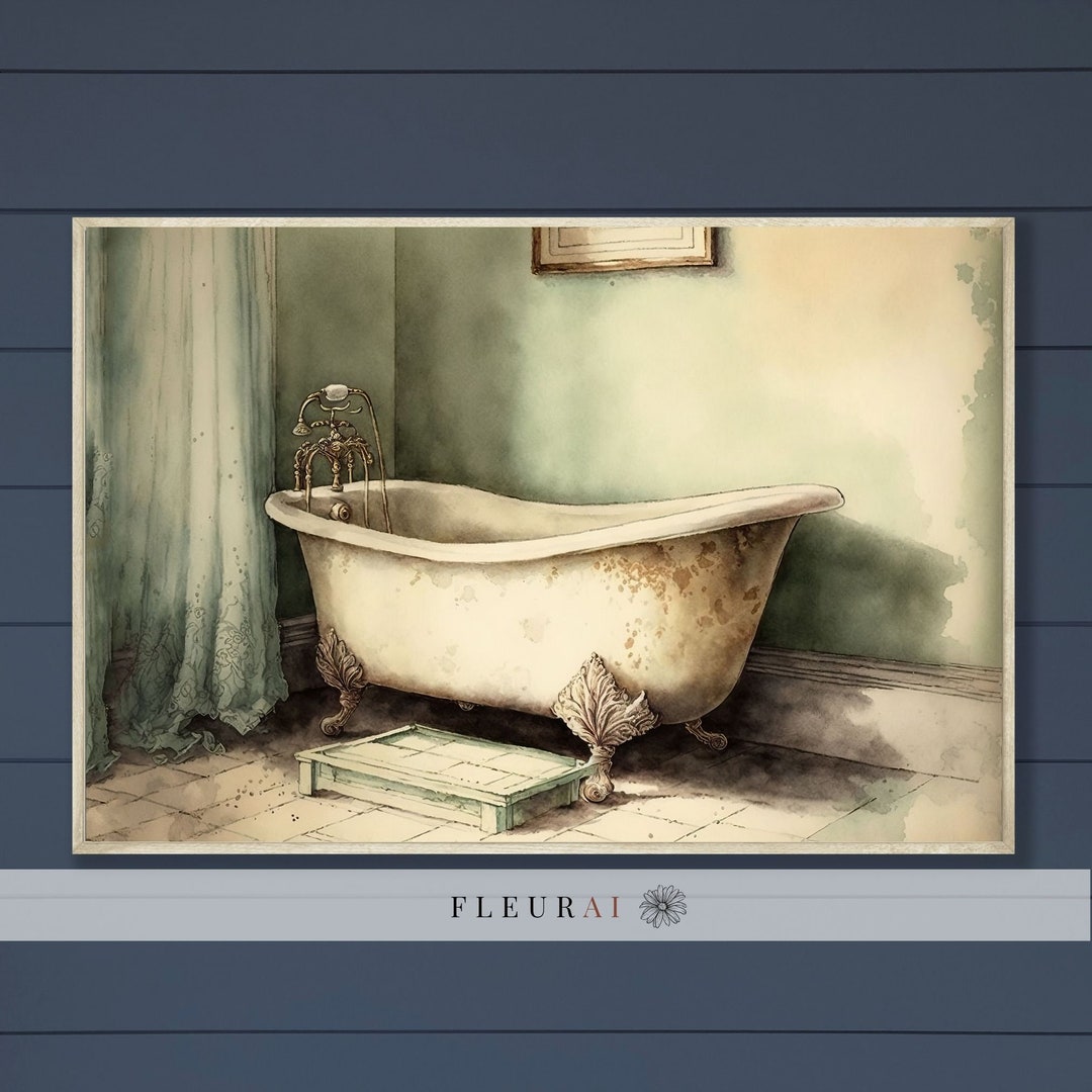 Vintage Bathtub Print 231 Bathroom Wall Art, French Country Bath