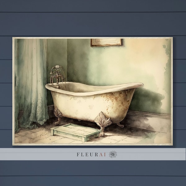 Vintage Bathtub Print 231 | Bathroom Wall Art, French Country Bath Watercolor, Farmhouse Vintage Bath Print, Artwork For Bath