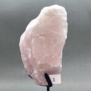 Large Rose Quartz Specimen on Metal Stand, Raw Pink Quartz Decor Crystal for Home Display