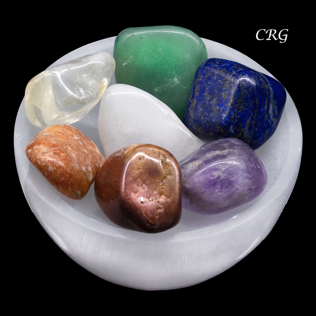 7 Stone Tumbled Set With Selenite Bowl Qty 1 - Etsy