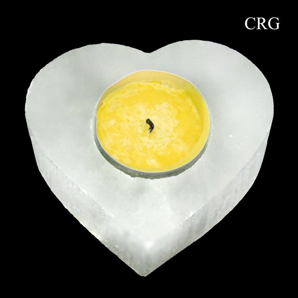 Selenite Heart Tea Light Candleholder (1 Piece) Size 2.5 Inches Crystal Gemstone Decor