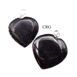Black Tourmaline Heart Pendant with Silver Plated Bail (1 Inch) (1 Piece)