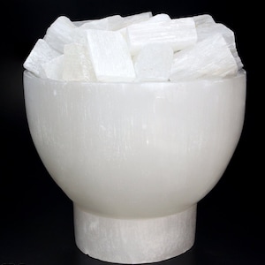 Selenite White &quot;Fire Bowl&quot; Lamp with Cord and Bulb (1 Piece) Size 6 to 8 by 4 Inches Crystal Gemstone Decor