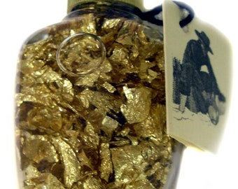 24k Genuine Gold Flakes Floating Brazilian Glass Bottle Display 32x25mm 