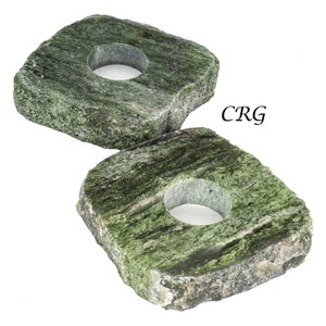 Serpentine Candle Holder (1 Piece) Size 4 to 5 Inches Polished Top Crystal Slice with Felt Bottom