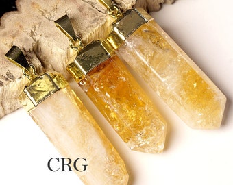Extra Quality Gold Plated Polished Citrine Point Pendant & 18" Chain (PL14BT)