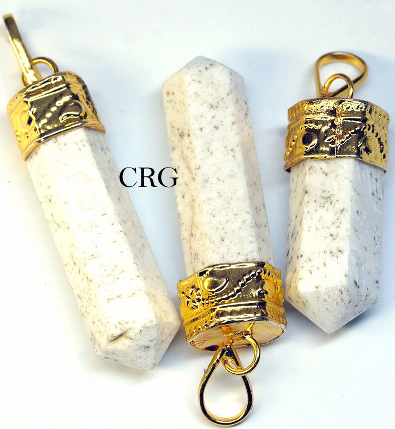 PN26DG Gold Plated Scolecite Pencil Point Pendant