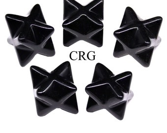 Black Obsidian Merkaba Stars (18 mm) (5 Pcs) 8-Pointed Polished Crystal Gemstone Star