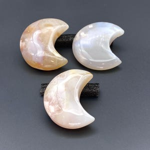 Flower Agate Moon Carving 2-2.25 inch Crescent Gemstone for Home Decor and Crafts