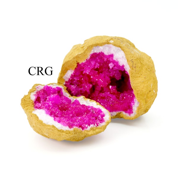 Dyed Pink Geode Half Pairs w/ Gold Outside - SET OF 2*
