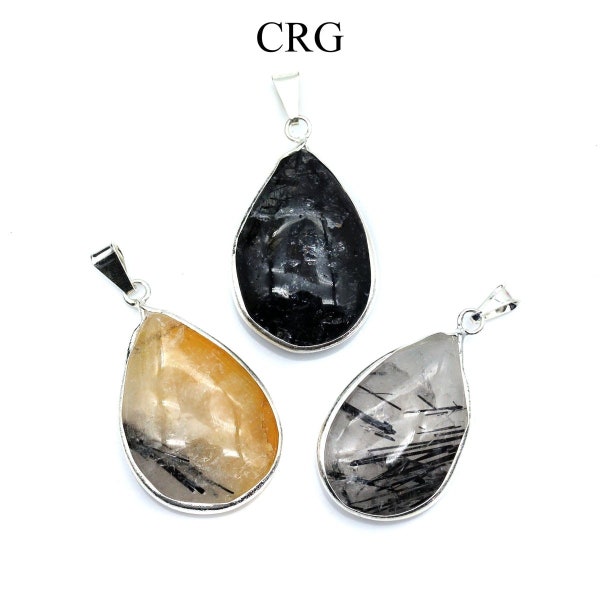 Tourmalated Quartz Teardrop Pendant with Silver Bail (1 Piece) Size 1 to 2 Inches Crystal Jewelry Charm